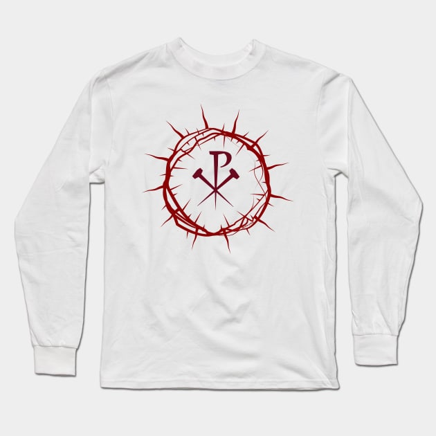 Crown of Thorns with Chi Rho Long Sleeve T-Shirt by MikeCottoArt